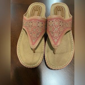 Ecetana women’s Sandals dressy wedge non slip Rhinestone platform shoes